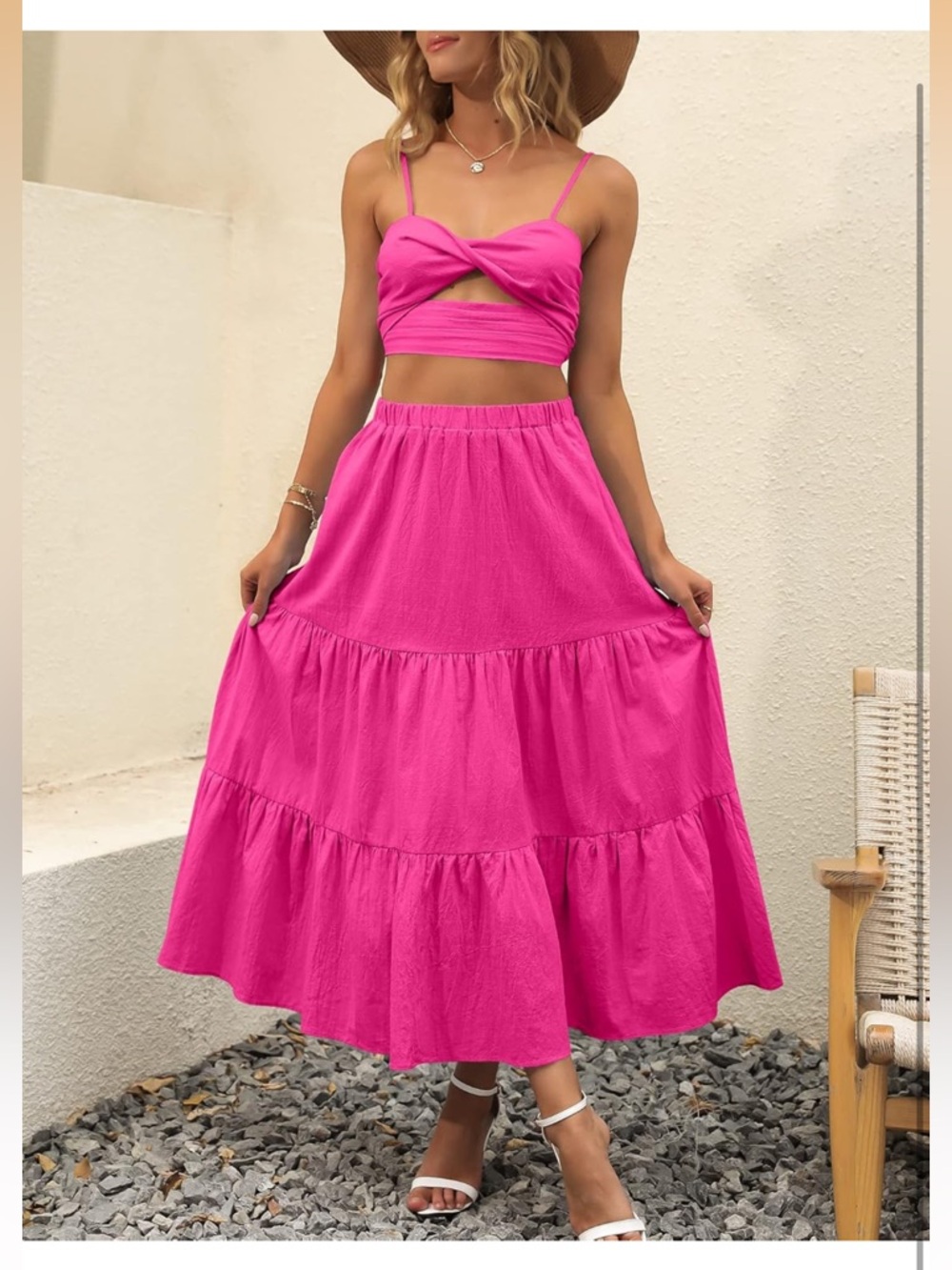 NWOT Women’s Barbiecore Pink Tiered Summer Rayon Maxi Skirt w Pockets Size Small - Picture 4 of 12